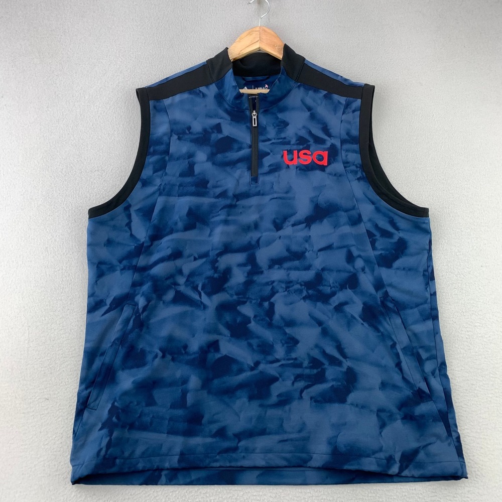 Adidas USA Golf Vest‎ Mens XL Blue 1/4 Zip Performance Pullover Jacket Abstract